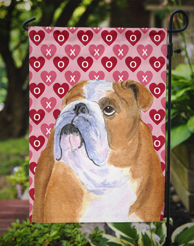 Bulldog English Hearts Love Valentine's Day Garden Flag – Decorative Outdoor Yard Flag