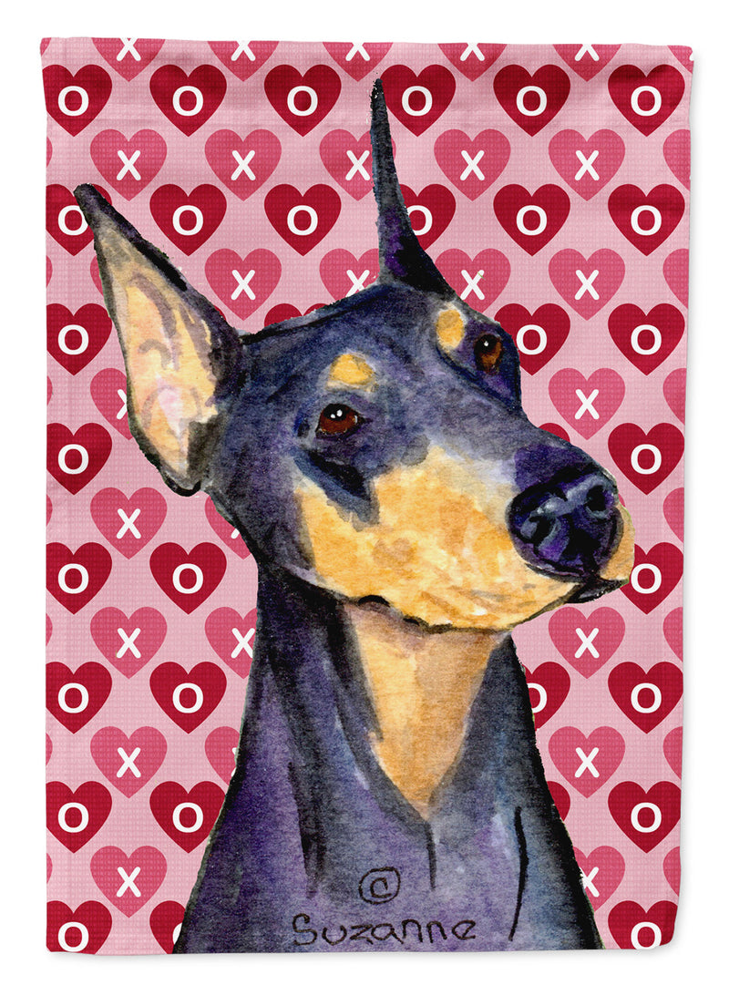 Doberman Hearts Love and Valentine's Day Portrait Garden Flag – Decorative Outdoor Yard Flag