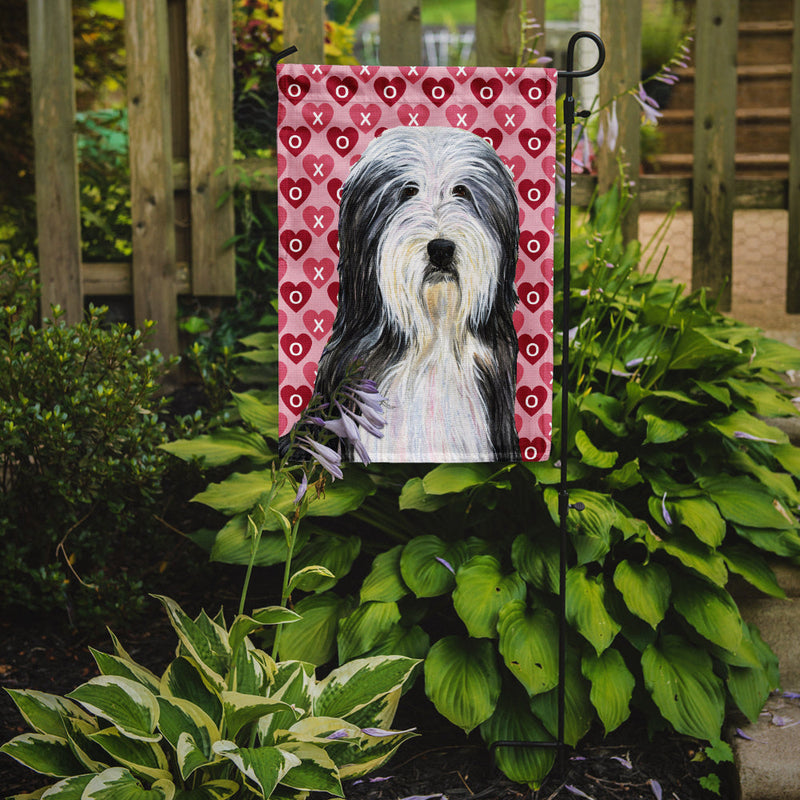 Bearded Collie Hearts Love and Valentine's Day Portrait Flag Garden Size