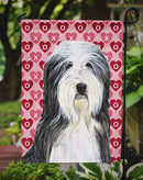 Bearded Collie Hearts Love and Valentine's Day Portrait Garden Flag – Decorative Outdoor Yard Flag