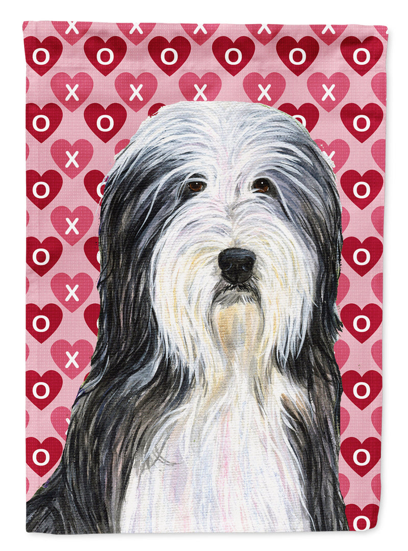 Bearded Collie Hearts Love and Valentine's Day Portrait Flag Garden Size