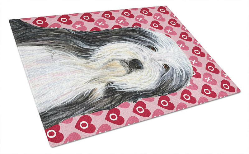 Bearded Collie Hearts Love and Valentine's Day Glass Cutting Board Large