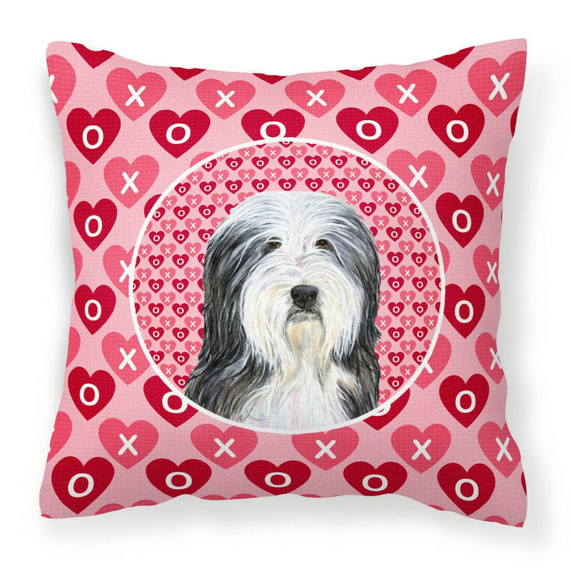 Bearded Collie Hearts Love and Valentine's Day Portrait Fabric Decorative Pillow SS4497PW1414