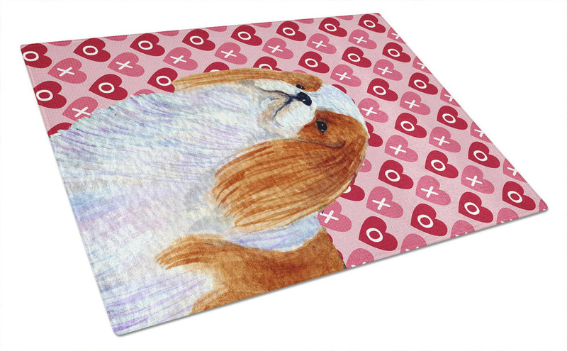 English Toy Spaniel Hearts Love and Valentine's Day Glass Cutting Board Large