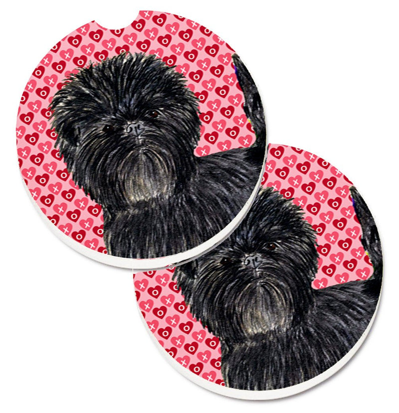 Affenpinscher Hearts Love and Valentine's Day Portrait Car Coasters – Set of 2 - Absorbent Stone with Fun & Functional Artwork SS4511CARC