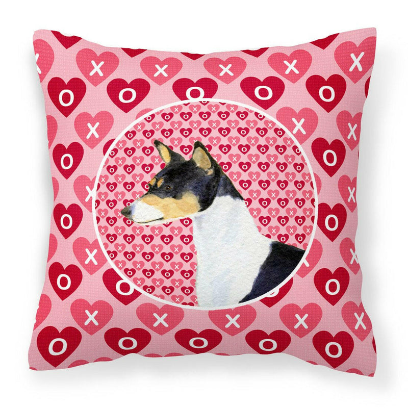 Basenji Hearts Love and Valentine's Day Portrait Fabric Decorative Pillow SS4514PW1414