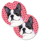 Boston Terrier Hearts Love Valentine's Day Car Coasters – Set of 2 - Absorbent Stone with Fun & Functional Artwork SS4516CARC