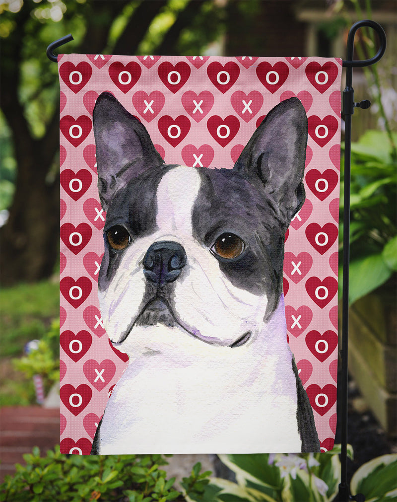 Boston Terrier Hearts Love Valentine's Day Flag Garden Size