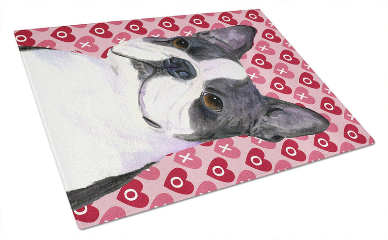 Boston Terrier Hearts Love and Valentine's Day Glass Cutting Board Large