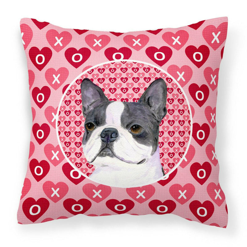 Boston Terrier Hearts Love Valentine's Day Fabric Decorative Pillow SS4516PW1414