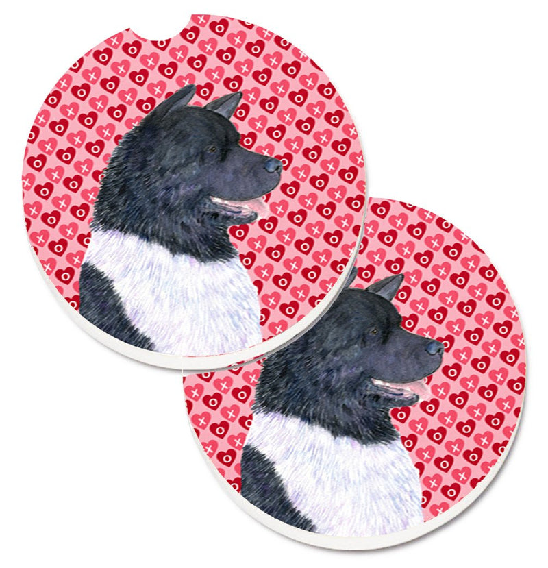 Akita Hearts Love and Valentine's Day Portrait Car Coasters – Set of 2 - Absorbent Stone with Fun & Functional Artwork SS4521CARC