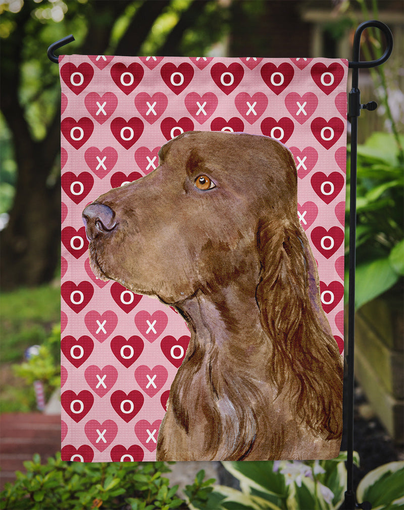 Field Spaniel Hearts Love and Valentine's Day Portrait Garden Flag – Decorative Outdoor Yard Flag