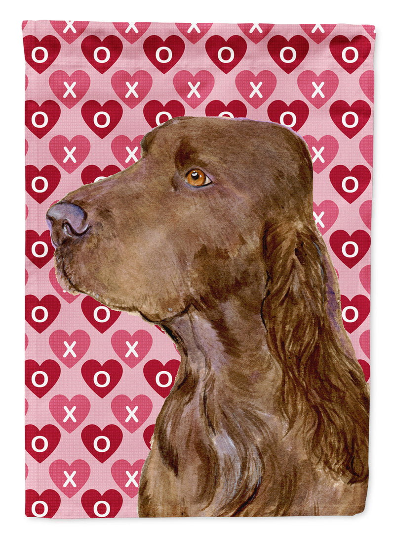 Field Spaniel Hearts Love and Valentine's Day Portrait Garden Flag – Decorative Outdoor Yard Flag
