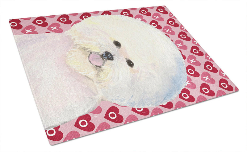 Bichon Frise Hearts Love and Valentine's Day Portrait Glass Cutting Board Large