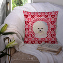 Bichon Frise Hearts Love and Valentine's Day Portrait Throw Pillow - 14x14 Decorative Pillow – Art for Your Home & Patio SS4526PW1414