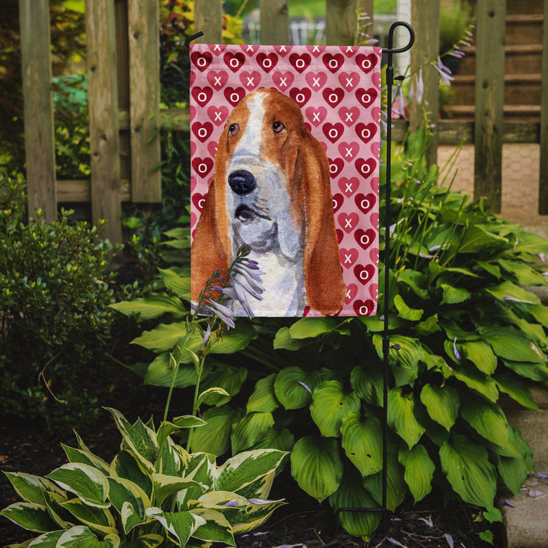 Basset Hound Hearts Love and Valentine's Day Portrait Flag Garden Size