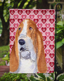 Basset Hound Hearts Love and Valentine's Day Portrait Garden Flag – Decorative Outdoor Yard Flag