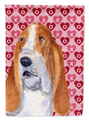 Basset Hound Hearts Love and Valentine's Day Portrait Garden Flag – Decorative Outdoor Yard Flag