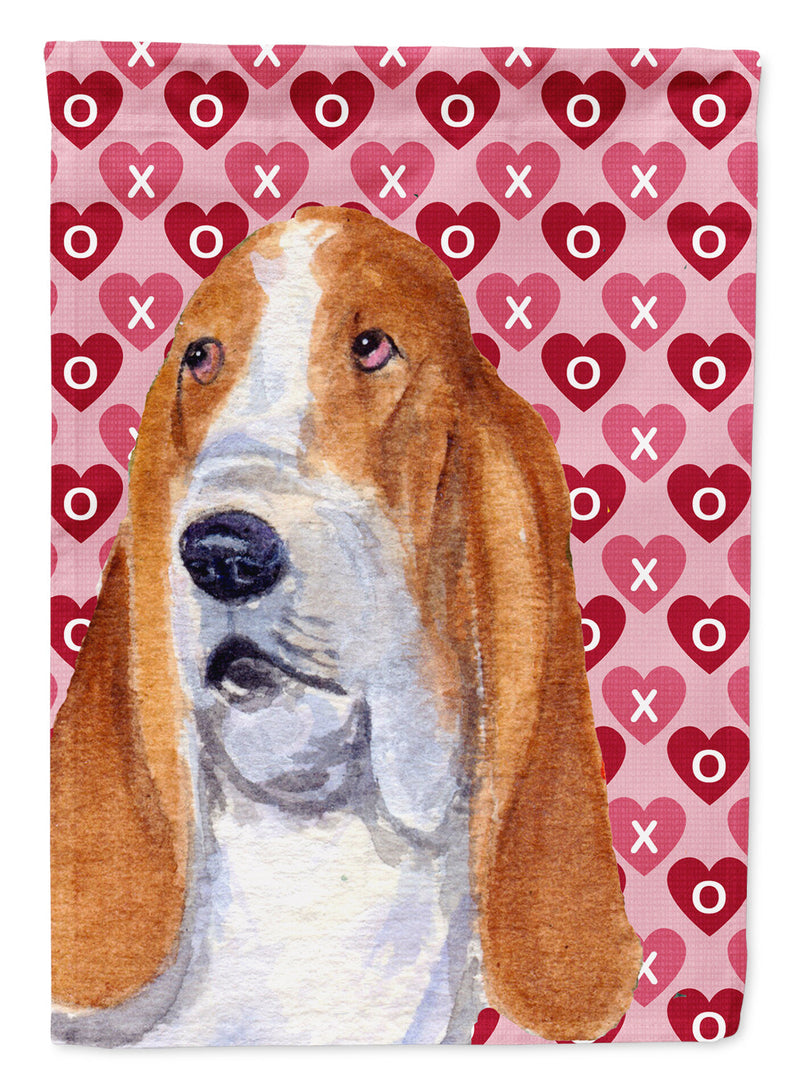 Basset Hound Hearts Love and Valentine's Day Portrait Flag Garden Size