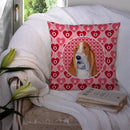Basset Hound Hearts Love and Valentine's Day Portrait Throw Pillow - 14x14 Decorative Pillow – Art for Your Home & Patio SS4528PW1414