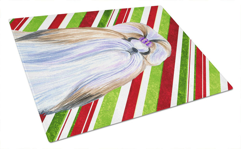 Shih Tzu Candy Cane Holiday Christmas Glass Cutting Board Large