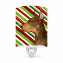Doberman Candy Cane Holiday Christmas Ceramic Night Light Compact, UL-Certified, Ideal for Bedroom, Bathroom, Nursery, Hallway, Kitchen, 6x4x3, Multicolor