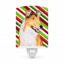 Collie Smooth Candy Cane Holiday Christmas Ceramic Night Light Compact, UL-Certified, Ideal for Bedroom, Bathroom, Nursery, Hallway, Kitchen, 6x4x3, Multicolor