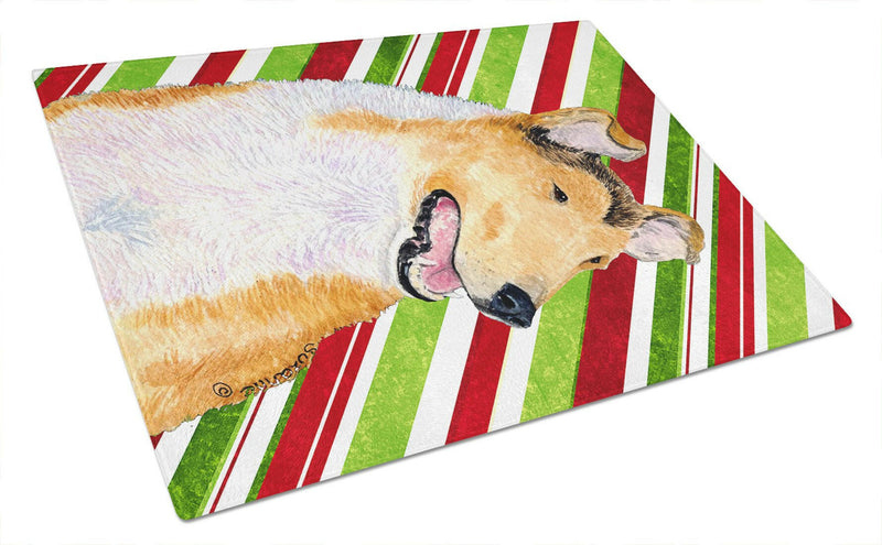 Collie Smooth Candy Cane Holiday Christmas Glass Cutting Board Large