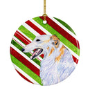 Borzoi Candy Cane Holiday Christmas Ornament - Round Ceramic Ornament – Artist-Designed Keepsake Decoration SS4544