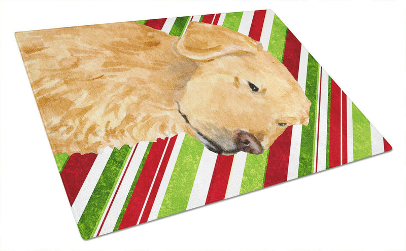 Golden Retriever Candy Cane Holiday Christmas Glass Cutting Board Large