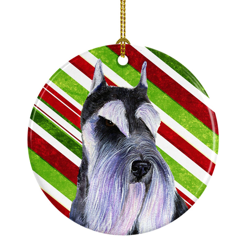 Schnauzer Candy Cane Holiday Christmas Ornament - Round Ceramic Ornament – Artist-Designed Keepsake Decoration SS4546