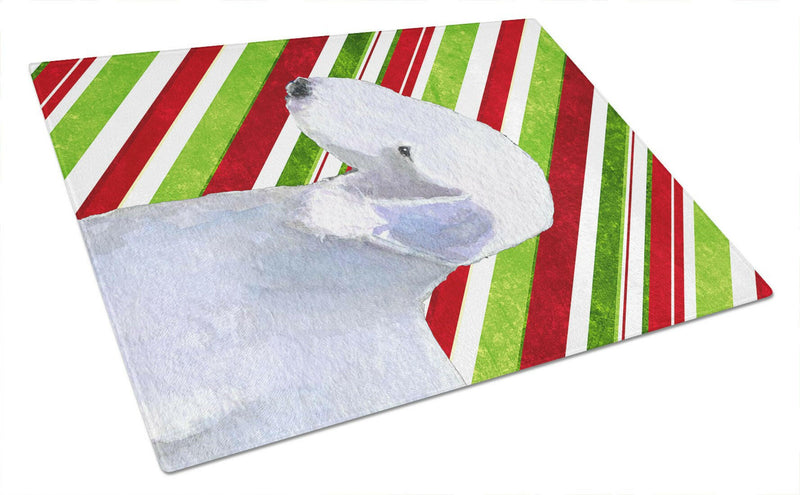 Bedlington Terrier Candy Cane Holiday Christmas Glass Cutting Board Large