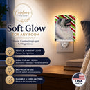 Keeshond Candy Cane Holiday Christmas Ceramic Night Light Compact, UL-Certified, Ideal for Bedroom, Bathroom, Nursery, Hallway, Kitchen, 6x4x3, Multicolor