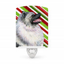 Keeshond Candy Cane Holiday Christmas Ceramic Night Light Compact, UL-Certified, Ideal for Bedroom, Bathroom, Nursery, Hallway, Kitchen, 6x4x3, Multicolor