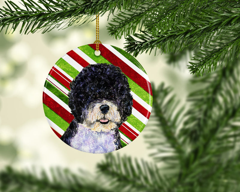 Portuguese Water Dog Candy Cane Holiday Christmas Ceramic Ornament SS4559