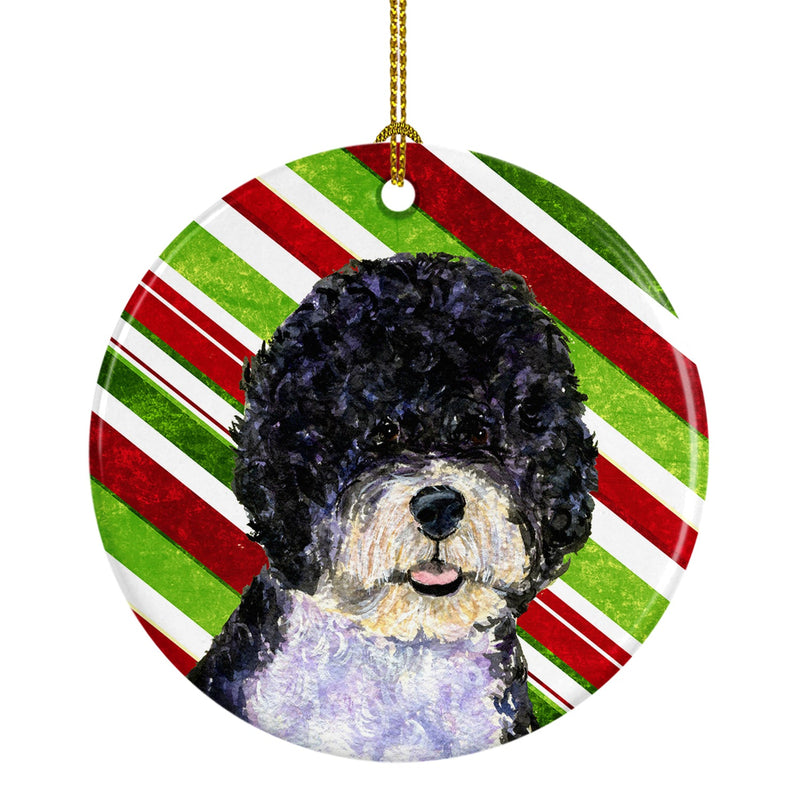 Portuguese Water Dog Candy Cane Holiday Christmas Ceramic Ornament SS4559