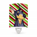 Doberman Candy Cane Holiday Christmas Ceramic Night Light Compact, UL-Certified, Ideal for Bedroom, Bathroom, Nursery, Hallway, Kitchen, 6x4x3, Multicolor