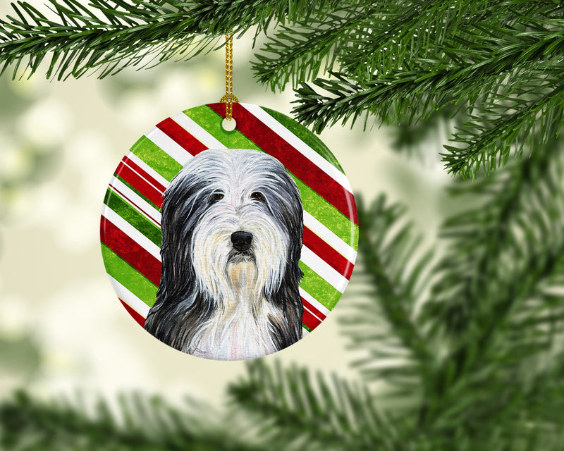 Bearded Collie Candy Cane Holiday Christmas Ceramic Ornament SS4566