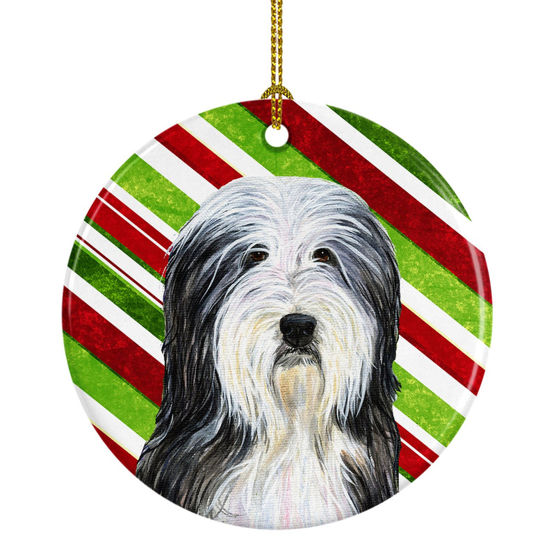 Bearded Collie Candy Cane Holiday Christmas Ceramic Ornament SS4566