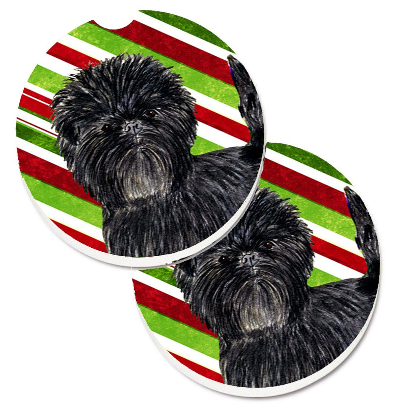 Affenpinscher Candy Cane Holiday Christmas Car Coasters – Set of 2 - Absorbent Stone with Fun & Functional Artwork SS4580CARC