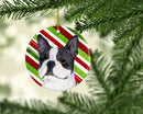 Boston Terrier Candy Cane Holiday Christmas Ornament - Round Ceramic Ornament – Artist-Designed Keepsake Decoration SS4585