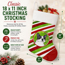 Boston Terrier Candy Cane Holiday Christmas Holiday Stocking Double-Sided Print, Polyester Suede,11x18, Made in USA