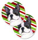 Boston Terrier Candy Cane Holiday Christmas Car Coasters – Set of 2 - Absorbent Stone with Fun & Functional Artwork SS4585CARC