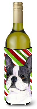Boston Terrier Candy Cane Holiday Christmas Wine Bottle Beverage Insulator Beverage Insulator Hugger