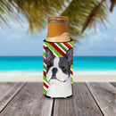 Boston Terrier Candy Cane Holiday Christmas Slim Can Hugger – Fun & Functional Drink Coolers SS4585MUK