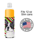 Boston Terrier Candy Cane Holiday Christmas Slim Can Hugger – Fun & Functional Drink Coolers SS4585MUK