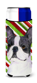 Boston Terrier Candy Cane Holiday Christmas Slim Can Hugger – Fun & Functional Drink Coolers SS4585MUK