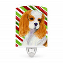 Cavalier Spaniel Candy Cane Holiday Christmas Ceramic Night Light Compact, UL-Certified, Ideal for Bedroom, Bathroom, Nursery, Hallway, Kitchen, 6x4x3, Multicolor