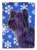 Skye Terrier Winter Snowflakes Holiday House Flag 28x40 Porch Sleeve Pole Decorative Outside Yard Banner Artwork Wall Hanging, Polyester