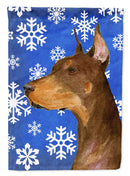 Doberman Winter Snowflakes Holiday House Flag 28x40 Porch Sleeve Pole Decorative Outside Yard Banner Artwork Wall Hanging, Polyester